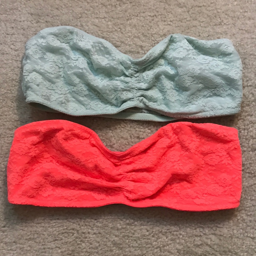 PINK Victoria's Secret Lace Bandeau Set - Mint & Coral